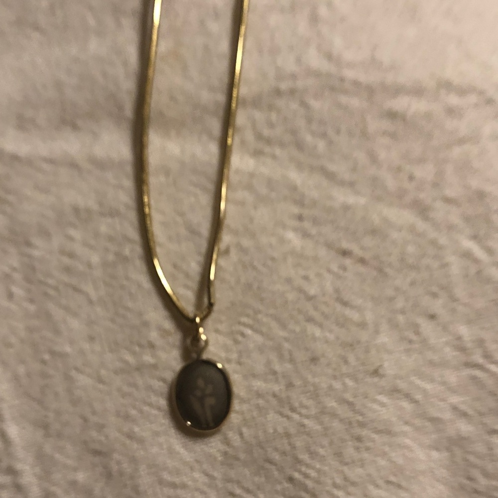 Holly yashiGold Oval Pendant Necklace with Black Inlay - Women Jewelry